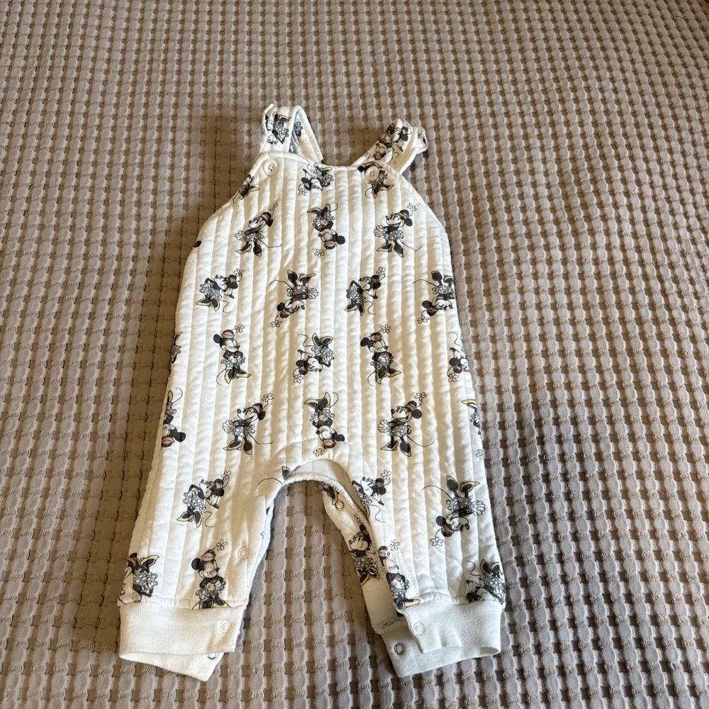 Disney Minnie Mouse Baby Romper Kids 6/9M Cream Excellent Quilted Ruffle‎ Straps